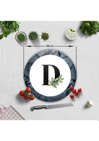 Resim Decorita Cam Kesme Tahtası - Cam Kesme Tablası - Harfli Tasarım D Çap 32 CM 