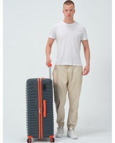 Resim Keo-plus Gri-turuncu Büyük Boy Silikon Kırılmaz Pp Valiz Gri - Turuncu 