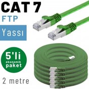 Resim IRENIS 5 Adet 2 Metre Cat7 Kablo Yassı Ftp Ethernet Network Lan Kablosu, Yeşil 