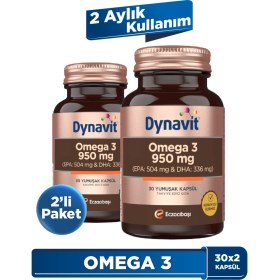 Resim Dynavit Omega 3 950 mg 30 Yumuşak Kapsül x2 - Yüksek EPA & DHA - 1400mg Balık Yağı-Fish Oil Kalp Sağlığı 