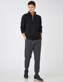 Resim Fermuarlı Sweatshirt Dik Yaka 