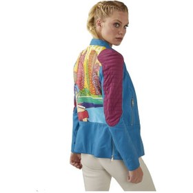 Resim Doha Baskılı Kadın Deri Ceket-mavi 