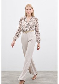 Resim Sateen Pileli Krep Pantolon - Taş-133394 Taş 