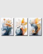 Resim Çerçevesiz Poster, Soyut Modern Çiçek 3'lü Poster Seti,turuncu,mavi Dekoratif Duvar Posteri 
