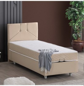 Resim Wick Tek Kişilik Baza Başlık Letto Yatak Seti - Bej 120 x 200 