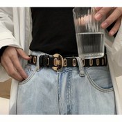 Resim Kadınlar ve Erkekler için Trendy Punk Retro Hip-Hop Kemer - Altın Tonlu Metal Toka ile Kesik Tasarım, Ayarlanabilir Standart Boyutlu Günlük Kullanım, Partiler, Randevular ve Gündelik Giysi İçin Kemer, Hip Hop Kemer Tokaları, Tarih Akşamı Aksesuarı, Metallik Bitiş 