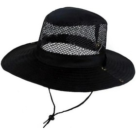 Resim Layfhex Yazlık Katlanabilir Bağlamalı Fileli Balıkçı Avcı Safari Fötr Fötür Şapka Siyah 