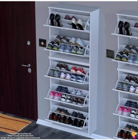 Resim Modilayn Verve Asma Kapı Önü 72x194x26 Cm Lik 3 Düşer Kapak 10 Göz Bölmeli Ayakkabılık Beyaz 