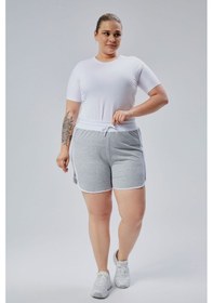 Resim Banega Curve Büyük Beden Kadın Biye Detaylı Örme Yüksek Bel Şort& Bermuda Gri 