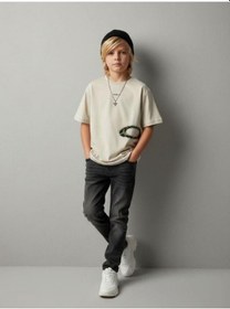 Resim Zekids Erkek Çocuk Minimal Baskılı Pamuklu T-shirt-16892 Taş 