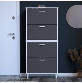 Resim Modilayn Umay' 2 Li Antre Hol 72 X 168 X 25,5 Cm Lik 4 Düşer Kapak 8 Göz Bölmeli Ayakkabılık Beyaz-antrasit 