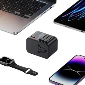 Resim Seyahat Priz Dönüştürücü Adaptör, 45W Şarj Cihazı, 2x USB Girişi, 3x Type-C Girişi, Uluslararası Güç Adaptörü, Us, Uk, Eu, Au Evrensel Uyum 