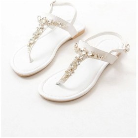 Resim Beyaz Gümüş Taşlı Parmak Arası Kadın Sandalet Beyaz 