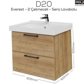 Resim Creavit D20 65 Cm İki Çekmeceli Lavabo Dolabı Everest Melamin Kapak Ahşap 