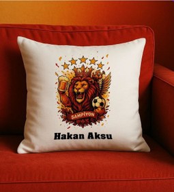 Resim Bk Gift Kişiye Özel Sarı Kırmızı 5 Yıldız Aslan Taraftar Tasarımlı Beyaz Kırlent Yastık-7, Taraftar Hediyesi, Doğum Günü Hediyesi, Arkadaşa Hediye Kob 