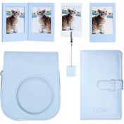 Resim Instax Mini 12 Mavi Deri Kılıf Laporta Deri Albüm ve Fotoğraf Çerçeveleri Aksesuar Seti Fujifilm
