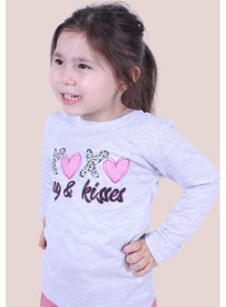 Resim Hug And Kisses Baskılı Kız Çocuk Uzun Kol Gri Sweatshirt Gri1 Gri 