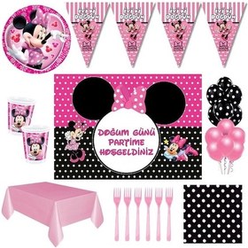 Resim Minnie Mouse 24 Kişilik 70X100 Cm Afişli Puantiyeli Doğum Günü P 