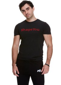 Resim ShapeYou Erkek Siyah Kırmızı Nakışlı Fitness Spor T-Shirt 