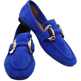 Resim Kadın Mavi Süet Deri Babet Ayakkabı Mavi 