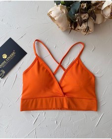 Resim Aurafit Kaplı Arkası Çapraz Derin Dekolte İp Askılı Spor Sütyeni/ Turuncu 