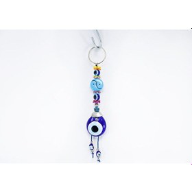 Resim Yin Yang Şekilli El Yapımı Cam Nazar Boncuklu Anahtarlık, Salkım 
