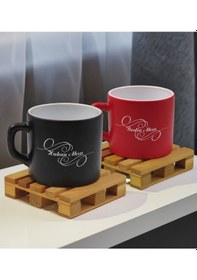 Resim Bk Gift Kişiye Özel İsimli 2li Siyah Ve Kırmızı Renkli Middle Çay & Kahve Fincanı-2, Arkadaşa Hediye, Sevgiliye Hediye Kobitmeyencom32653 Bk Gift 
