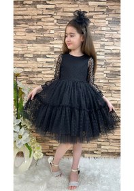 Resim Mnk Baby & Kids Katkat Prenses Dantel Tokalı Kız Çocuk Elbise Siyah 