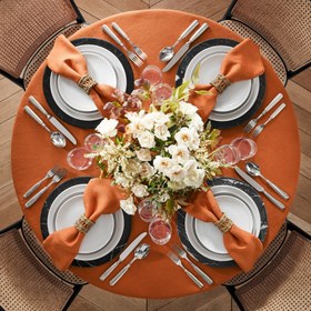 Resim Genoa Dokuma Keten Leke Tutmaz Peçete Tarçın (2'li Set) - 45x45 cm 