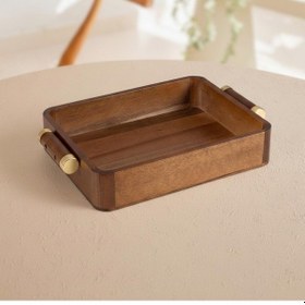 Resim The Mia Natura Akasya Metal Kulplu Tepsi Gold 35x23x6 Cm Kahverengi 