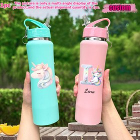 Resim 1 adet, 25oz Özel Unicorn Vakum Bardak, Ad İlkeleri A-Z Desenli UV Baskılı Sevimli Unicorn Tasarımı, Adlı Paslanmaz Çelik Su Şişesi, Pipet ve Taşıma Döngüsü ile, Okula Dönüş, Ev ve Dış Mekanlar için Uygun, Ona Doğum Günü Hediyesi 