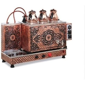Resim Osmanlı Doğalgaz Elk Bakır Çay Kazanı 3 Gözlü Çay Makinesi Semaver Tam Otomatik 