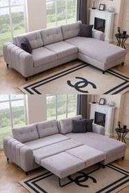 Resim Eymense Cemre Çekyatlı Yataklı Keten Köşe Koltuk Takımı 