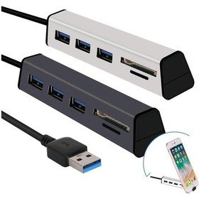 Resim Alüminyum Alaşımlı Usb 3.0 - 3 Bağlantı Noktalı Usb 3.0 Hub Tf/ Sd Kart Okuyucu, Gizli Telefon Desteği - Gümüş Gümüş 