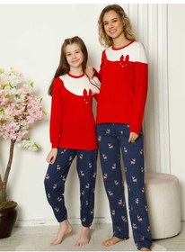 Resim Alimer EDY5163UK-K Kız Çocuk Bisiklet Yaka Uzun Kol Pijama Takım Kırmızı 