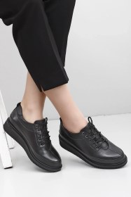 Resim Gönderi(R) Gönderi R Kadın Siyah Bağcıklı Dolgu Taban Hakiki Deri Ayakkabı Gdza13424132 Siyah 