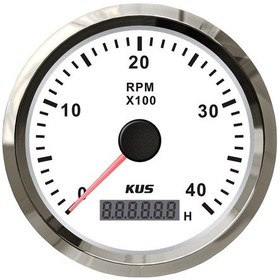 Resim KUS Devir Göstergesi 4000 RPM Beyaz 12/24V 85 MM 