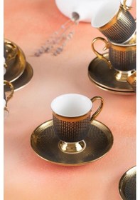 Resim Acar Nova Gold Porselen 6'lı Kahve Fincan Seti Siyah - Hxf-05086 