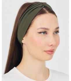 Resim Butik Çapraz Bağlamalı Kadın Bandana Saç Bandı, Kaymaz Yumuşak Esnek%100 Pamuklu Penye - Tek Ebat / Haki Haki 
