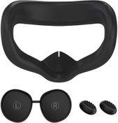 Resim Face Cover Pad for Oculus Quest 2, Face Cover Replacement Sweat-Proof PU Foam Cushion with Lens Protector and Thumb Button Cap 