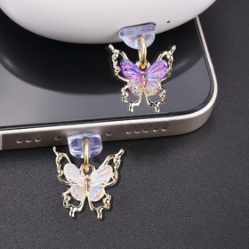 Resim 1 adet Gradyan Kelebek Alaşım Metal Toz Tıkacı Telefon için, Dekoratif Cazibe Tasarımı, Kırılmaya Karşı Aksesuar 