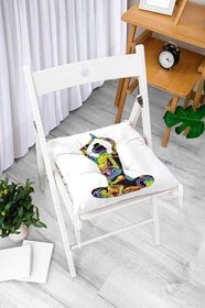 Resim RealHomes Beyaz Zeminde Gökkuşağı Yoga Desenli Pofidik Sandalye Minderi 