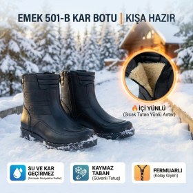 Resim Emek - 501-B | Erkek Içi Yünlü Kar Botu | Su ve Kar Geçirmez - Siyah - 45 