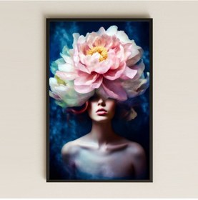 Resim Dev Pembe Çiçekli Kadın Portresi Temalı Fantastik Pleksi Tablo 