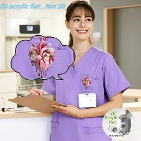 Resim 2D Düz Akrilik Kalp Kimlik Tutucu - Geri Çekilebilir Etiket Klipsi, Dayanıklı PMMA Malzeme, Tıbbi Öğrenciler ve Hemşireler için Uygun - Eğlenceli Tasarım Hemşire Aksesuarı, 2D Düz 