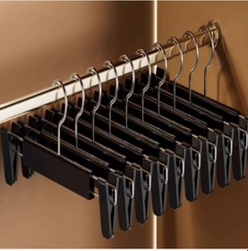 Resim Yaleker Siyah Pantolon Askısı, Ev Kullanıma Uygun, Kemerli Elbise Ve Pantolon İçin, İz Olmayan, Kaymazsız, Dolap İçin Saklama Ve Kurutma, 10 Adet Pp + Yüksek Mangan Çeliği Siyah 