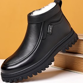 Resim Erkekler için Kışlık Kar Botları, Sıcaklık için Peluş Astarlı, Rahat Giyim Tasarımı, Dayanıklı PU Üst & PVC Taban, Dış Aktiviteler & Günlük Kullanım için İdeal 