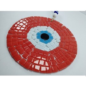 Resim Kırmızı Mozaik Nazar Boncuğu 20 Cm El Yapımı Cam Hediyalik Eşya 