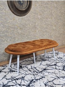 Resim Zafir Ufo Oturak Bench - Beyaz Boyalı Sivriltme Ayak - Oturak - Bench - Puf - Yatak Ucu Pufu Turuncu 