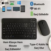 Resim Osqar Raynox Bluetooth + Wifi Kablosuz Sarjlı Klavye Mouse Set Sessiz Click Tablet+Telefon+PC+TV Uyumlua 